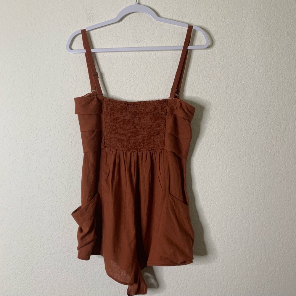 By Anthropologie Brown Strapless Linen Romper S NWT - Picture 8 of 9